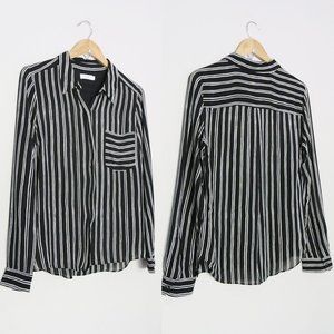 A.L.C. Troy Striped 100% Silk Blouse Button Down Collared Shirt Blouse Sz 6 $365